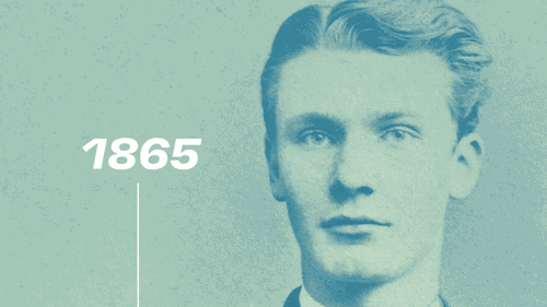 Un video en formato GIF muestra a Fritz Henkel a lo largo del tiempo. Se le ve cronológicamente como un adolescente de 17 años en 1865, como un joven en 1876, como un hombre de mediana edad con barba en 1885 y, finalmente, como un adulto mayor con cabello y barba blanca en 1928.