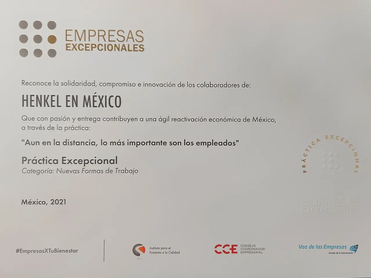 Henkel México es reconocida por el Consejo de la Comunicación y el Instituto para el Fomento a la Calidad como una Empresa Excepcional