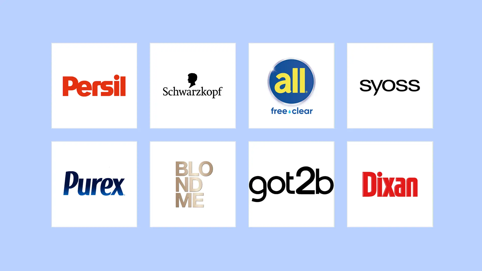 Una selección de logos de las marcas de Henkel Consumer Brands.