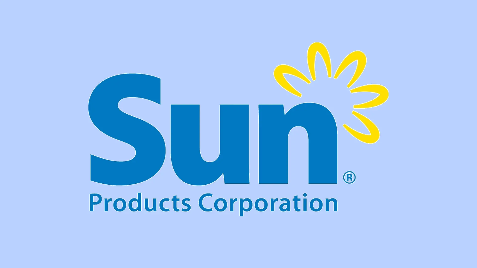 Logo de The Sun Products Corporation sobre fondo azul.