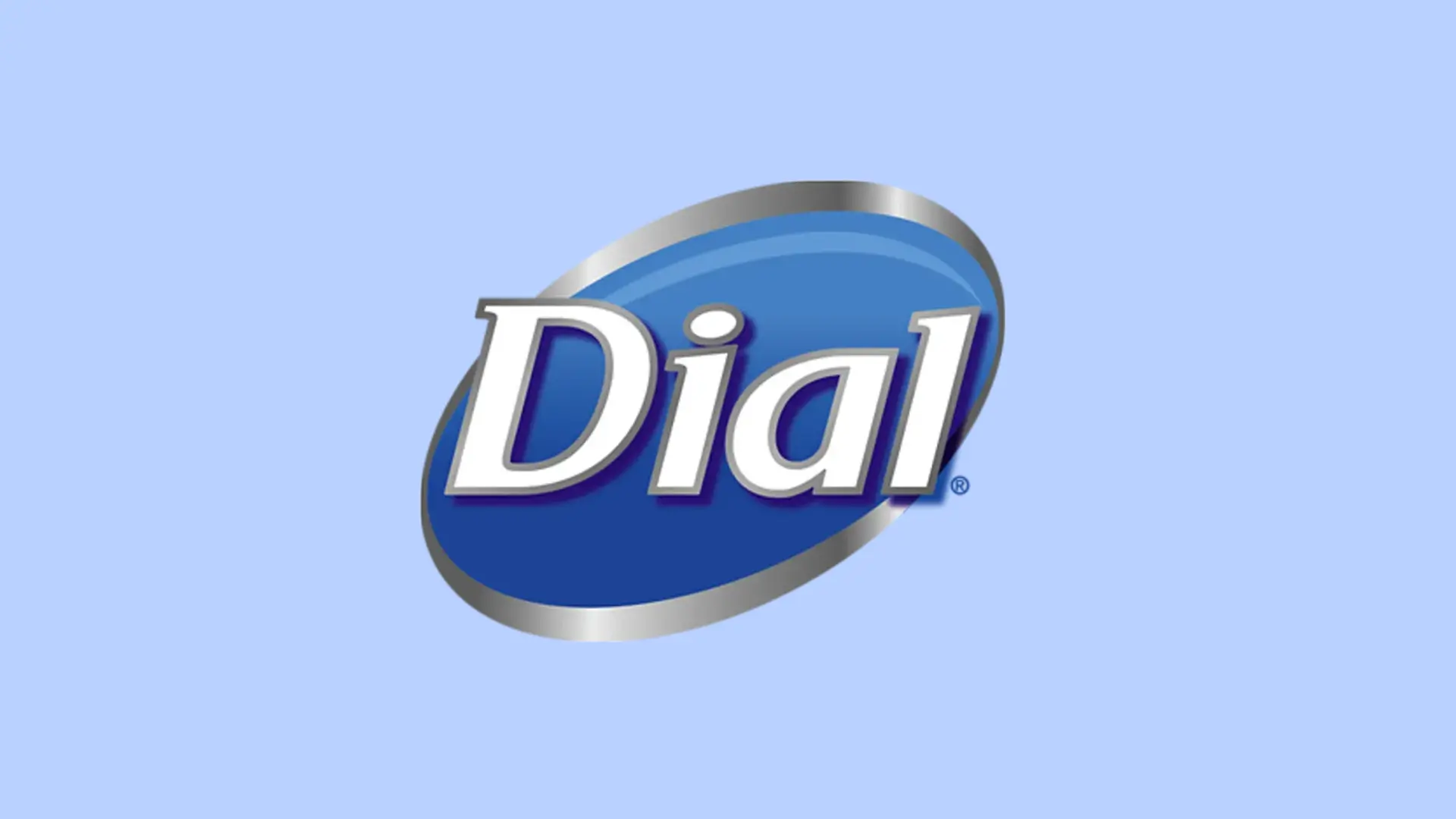 El logo azul, blanco y plateado de Dial sobre fondo azul claro.
